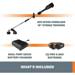 Worx Nitro WG186 40V Power Share PRO Attachment-Capable Driveshare 15" Cordless String Trimmer