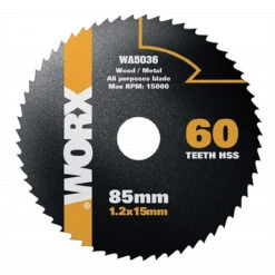 Worx 85mm X 15mm 60T WORXSAW HSS Compact Circular Saw Blade