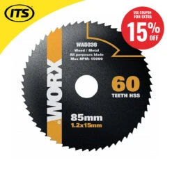 Worx 85mm X 15mm 60T WORXSAW HSS Compact Circular Saw Blade -Worx Power Sales Store WRXWA5036 ebay15 51691.1660317721