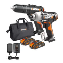 Worx WX902 20V MAX 2 Piece Combi Drill & Impact Driver Kit, 2x 2.0Ah Batteries, Charger & Bag